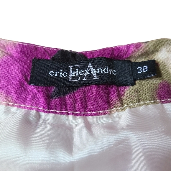 EA Eric Alexandre white black purple floral mid length flared skirt SUPER CUTE - Picture 4 of 9
